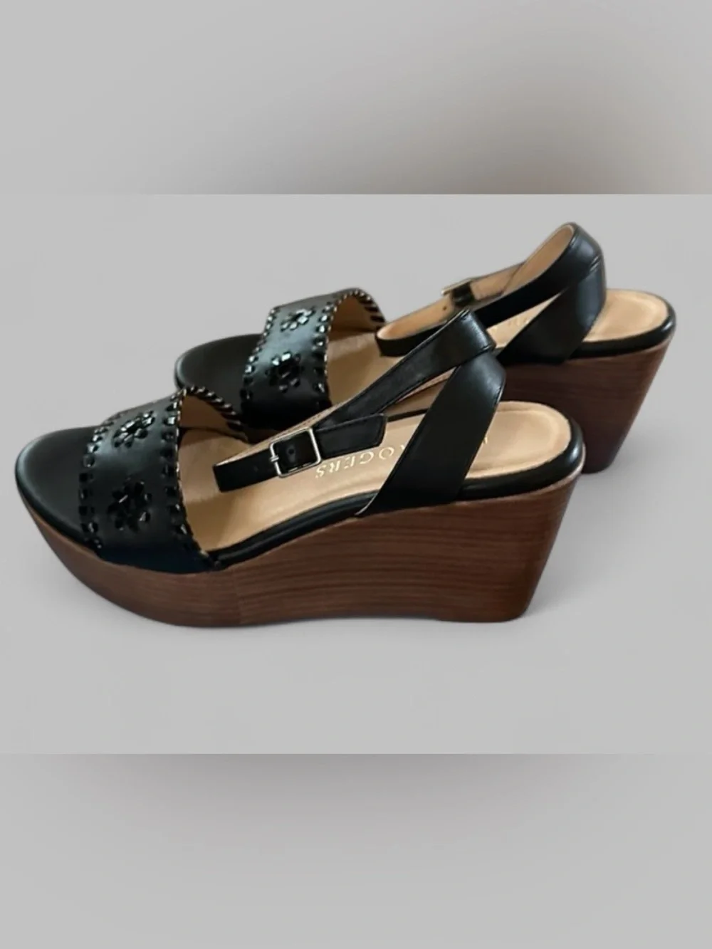 Jack Rogers Ferry Stacked Platform Wedge Sandal Black size 7 Brand New